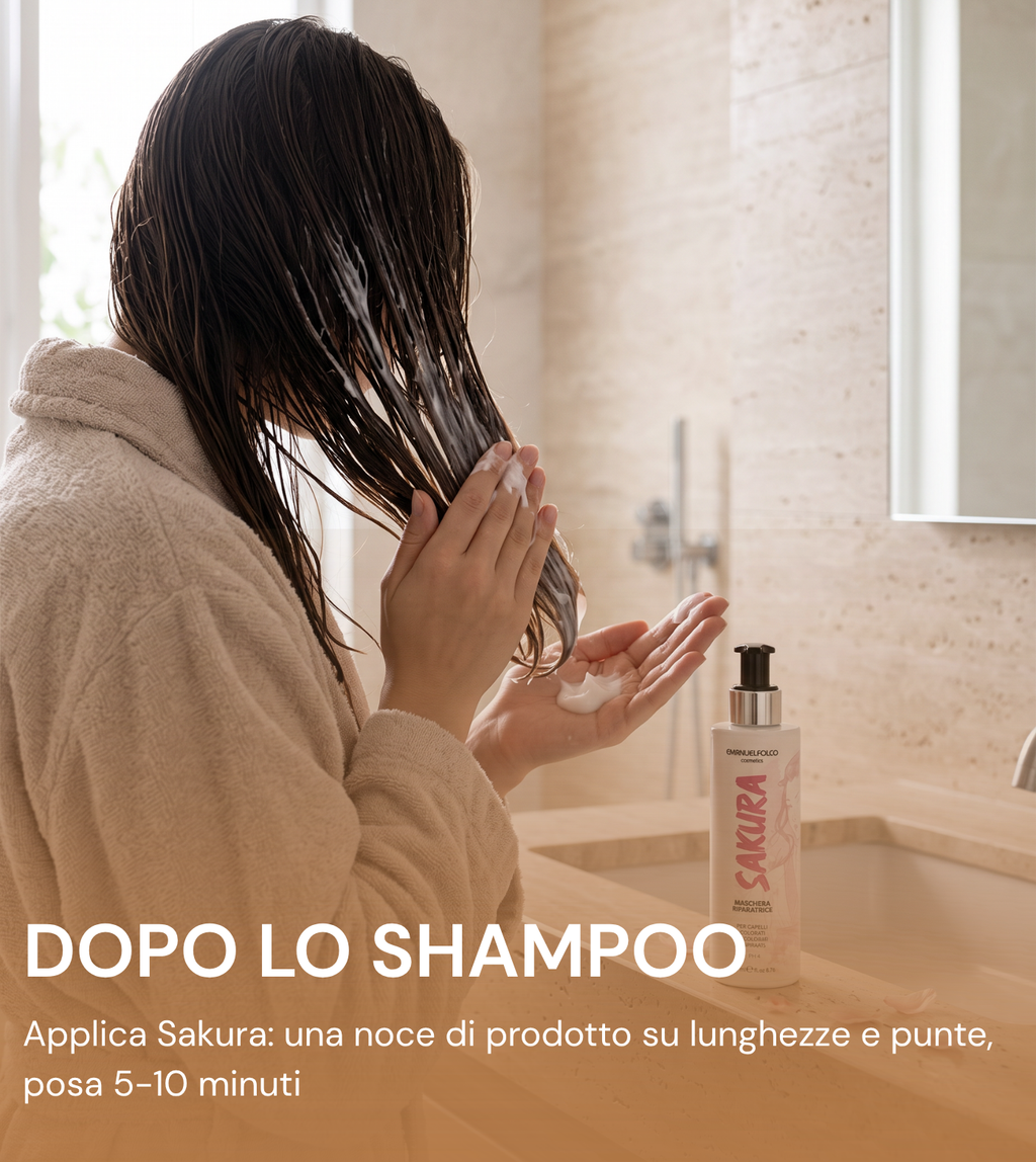 Applicazione di Kami Kami Ritual Repair sulle lunghezze dopo lo shampoo
